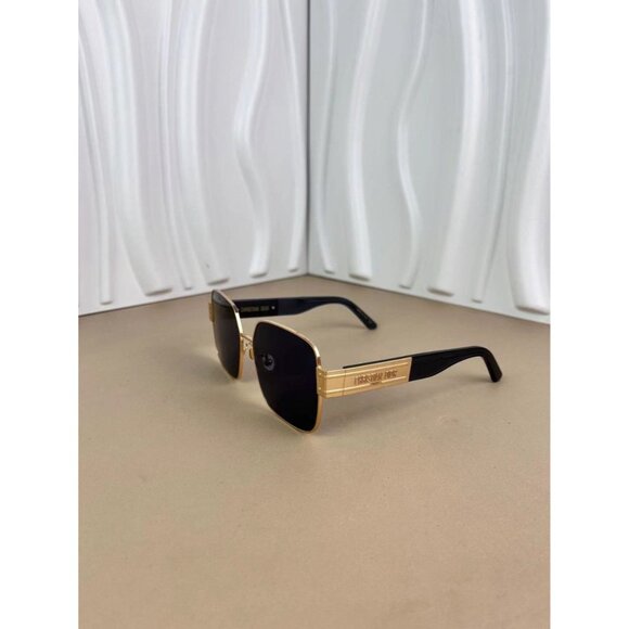 Christian Dior Signature Square Sunglasses Gold Metal Frame Black Lenses 60-18 W